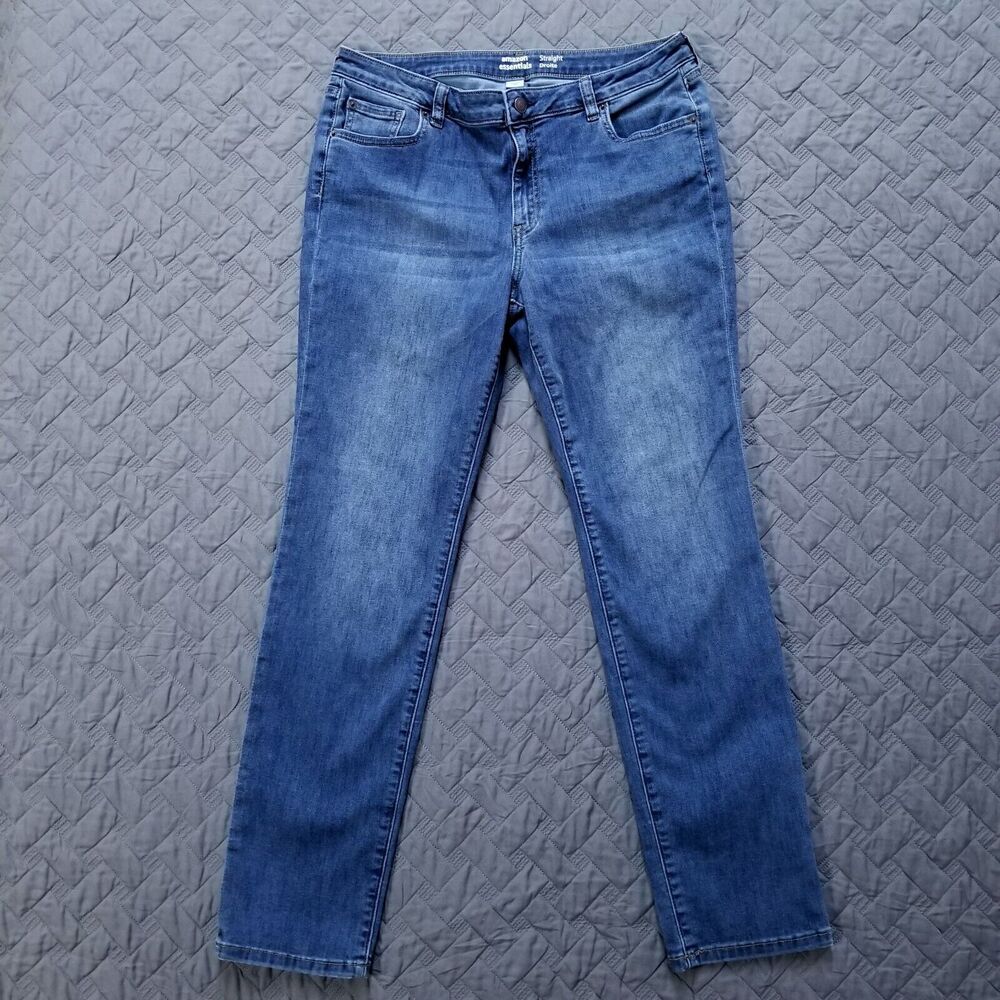 Amazon Essentials Jeans Womens 14 Blue Straight Droite Dark‎ Wash Denim
